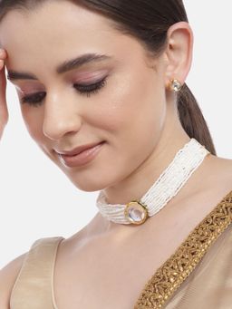 Gahan - Charm Kundan Pendant Pearl Choker Necklace with Earrings
