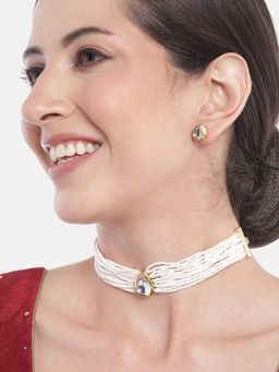 Gahan - Charm Kundan Pendant Pearl Choker Necklace with Earrings