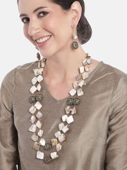 Gahan - Off White Motherpearl Style Layered Designer Necklace with Earrings