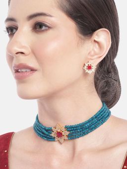 Gahan - Red Golden Kundan Choker Necklace with Earrings