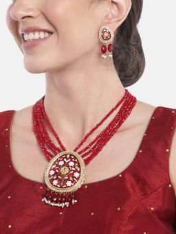 Gahan - Maroon Kundan Pearl Necklace with Earrings