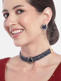 Gahan - Navy Blue AD Monalisa Stone Necklace with Earrings