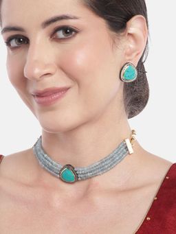 Gahan - Blue AD Monalisa Stone Necklace with Earrings