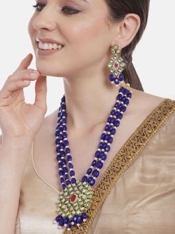 Gahan - Kundan Pendent Royal Blue Beads Necklace with Earrings