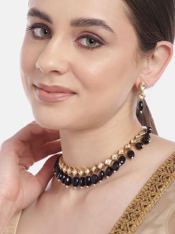 Gahan - Kundan Black Beads Necklace with Earrings