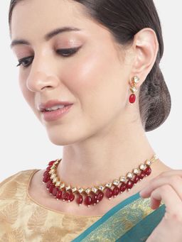 Gahan - Kundan Maroon Beads Necklace with Earrings