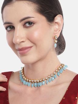 Gahan - Kundan Turquoise Beads Necklace with Earrings