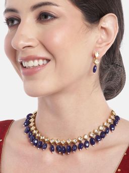 Gahan - Kundan Navy Blue Beads Necklace with Earrings