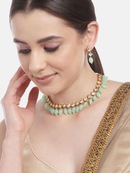 Gahan - Kundan Mint Green Beads Necklace with Earrings