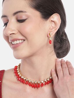 Gahan - Kundan Red Beads Necklace with Earrings