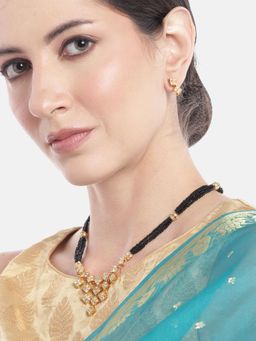 Gahan - Golden AD Multilayered Black Beads Choker Necklace with Earrings