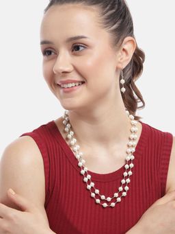 Gahan - White Layered Pearl Premium Necklace with Earrings