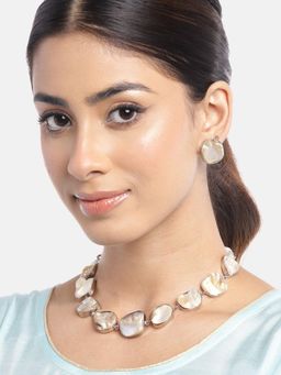 Gahan - Off White Motherpearl Style Layered Designer Necklace with Earrings