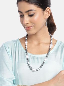 Gahan - Grey Pearl Style Layered Designer Necklace with Earrings