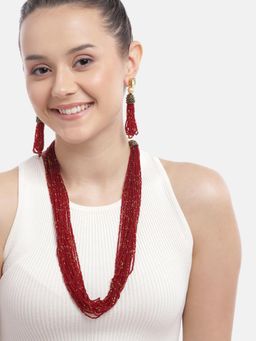 Gahan - Maroon Layered Stone Beads Necklace with Earrings