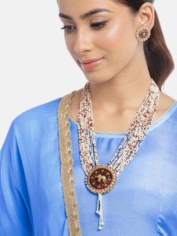 Gahan - Kundan Red Drop Layered Premium Golden Princess Necklace with Earrings