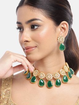 Gahan - Gold-Plated Green Kundan Jewellery Set