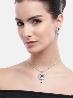 Gahan - Blue AD Stud Silver Tone Charming Chain Pendent Neckalce with Earrings