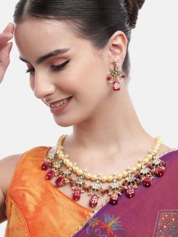 Gahan - Womens Gold-Plated Lotus Kundan Necklace with Earrings