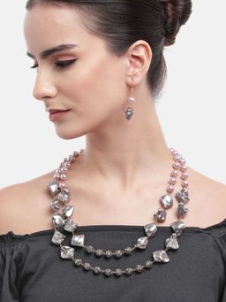 Gahan - Grey Premimd Beads Gold-Plated Acrylic Balls Necklace with Earrings
