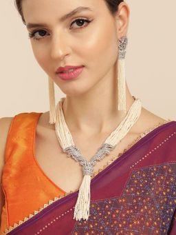 Gahan - AD Stud Silver Tone Pendant Charming Beads Necklace with Earrings