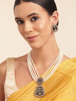 Gahan - Black Kundan Gold Tone Handmade Premium Kundan Pearl Long Necklace with Earrings