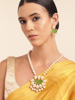 Gahan - Green Pearl & MOP Long Handmade Premium Neckalce with Earrings