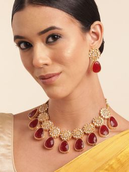 Gahan - Maroon Gold-Plated Kundan Necklace Jewellery Set