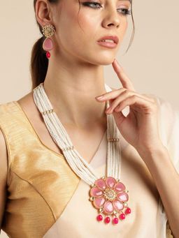 Gahan - Pearl & Beads Long Handmade Premium Layered Neckalce with Earrings