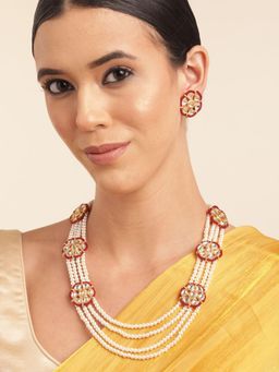 Gahan - Maroon Layered Beads Kundan Pearl Necklace with Earrings