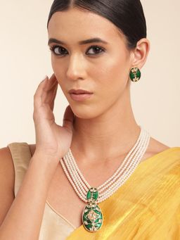Gahan - Gold Plated Layered Beads Kundan Studded Necklace & Earrings