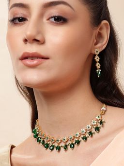 Gahan - Womens Green Designer Princess Necklace with Earrings