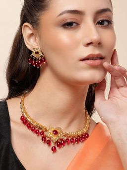 Gahan - Maroon Desinger Chokar Necklace with Earrings