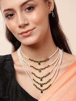 Gahan - Green Designer Layered Necklace with Earrings