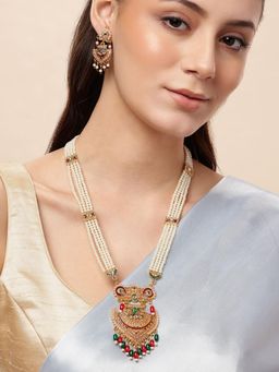 Gahan - White Designer Long Necklace with Earrings