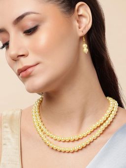 Gahan - Womens Off White Designer Layered Necklace with Earrings