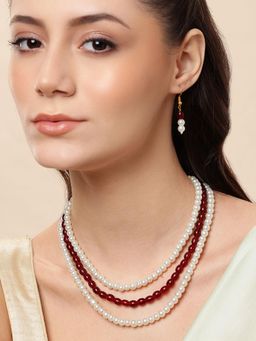 Gahan - Womens Maroon Desinger Layered Necklace with Earrings