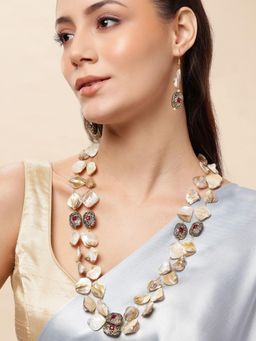 Gahan - Off White Motherpearl Style Layered Designer Necklace with Earrings