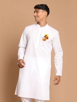 JBN Creation - White Cotton Hanuman Jayanti Chest Print Kurta