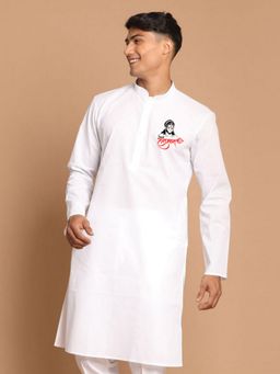 JBN Creation - White Cotton Hanuman Jayanti Chest Print Kurta