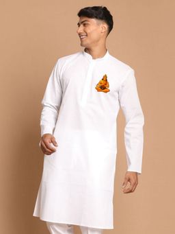 JBN Creation - White Cotton Hanuman Jayanti Chest Print Kurta