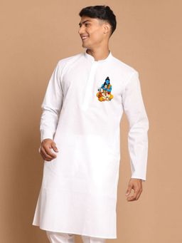 JBN Creation - White Cotton Hanuman Jayanti Chest Print Kurta