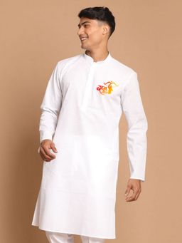 JBN Creation - White Cotton Shri Ram Chest Print Kurta