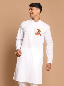 JBN Creation - White Cotton Shri Ram Chest Print Kurta