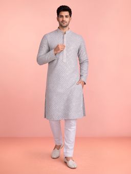 JBN Creation - Aqua Cotton Sequin Embroidered Kurta with Pyjama