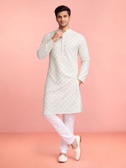 JBN Creation - Cream Cotton Sequin Embroidered Kurta with Pyjama