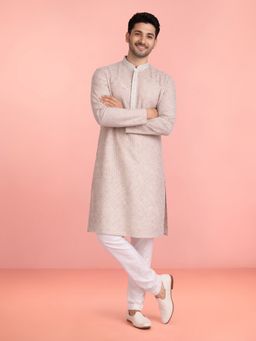 JBN Creation - Peach Cotton Sequin Embroidered Kurta with Pyjama