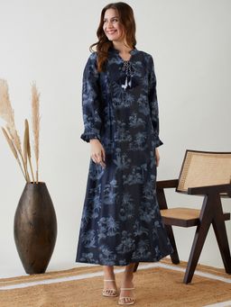 The Kaftan Company - Navy Blue Tropical Indigo Denim Dress