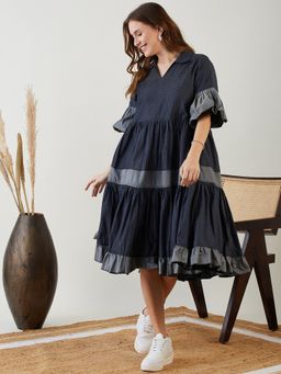 The Kaftan Company - Blue Textured Layered Chic Denim Dress