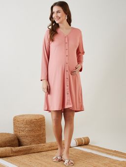 The Kaftan Company - Peach Rib Maternity Shirt Dress